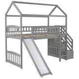 Cool Gray Twin Size Loft Bed with Slide and Storage
