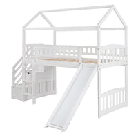 Cool White Twin Size Loft Bed with Slide and Storage