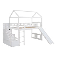 Cool White Twin Size Loft Bed with Slide and Storage