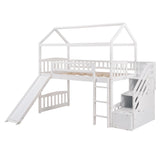 Cool White Twin Size Loft Bed with Slide and Storage