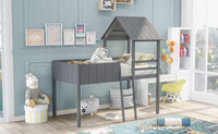 Playhouse Gray Twin Size Loft Bed with Roof