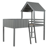 Playhouse Gray Twin Size Loft Bed with Roof