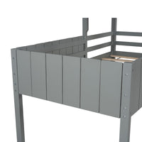 Playhouse Gray Twin Size Loft Bed with Roof