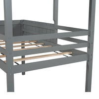 Playhouse Gray Twin Size Loft Bed with Roof