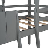 Playhouse Gray Twin Size Loft Bed with Roof