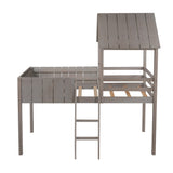 Playhouse Graywash Twin Size Loft Bed with Roof