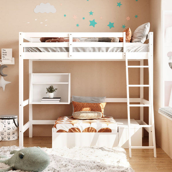 White Convertible Twin over Twin Bunk Bed with Storage