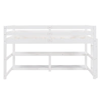 Minimalist White Twin Size Loft Bed with Built In Shelves