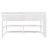 Minimalist White Twin Size Loft Bed with Built In Shelves