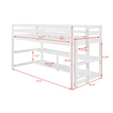 Minimalist White Twin Size Loft Bed with Built In Shelves