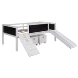 Climbing Frame White Twin Size Loft Bed with Slide and Storage Boxes