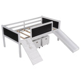 Climbing Frame White Twin Size Loft Bed with Slide and Storage Boxes