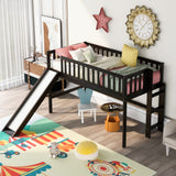 Dark Brown Twin Size Loft Bed with Slide