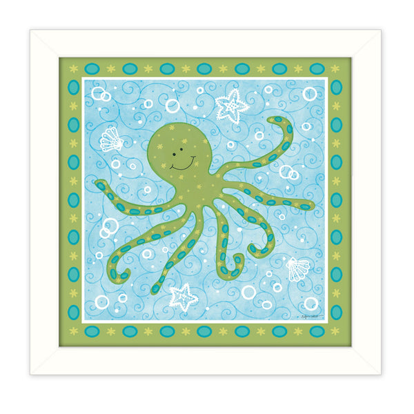 Aqua Blue Baby Squid White Framed Print Wall Art