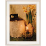 Rustic Daffodils by Candlelight White Framed Print Wall Art