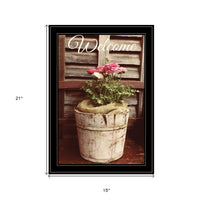 Rustic Welcome Roses Black Framed Print Wall Art