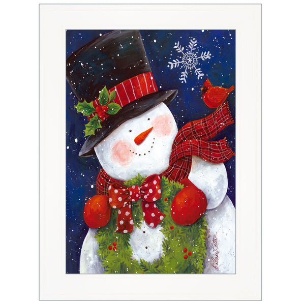 Cheery Snowman White Framed Print Wall Art