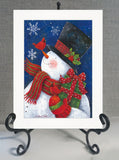 Cheery Snowman With Present White Framed Print Wall Art