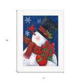 Cheery Snowman With Present White Framed Print Wall Art