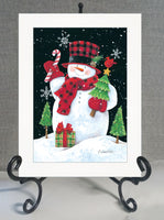 Plaid Top Hat Snowman White Framed Print Wall Art