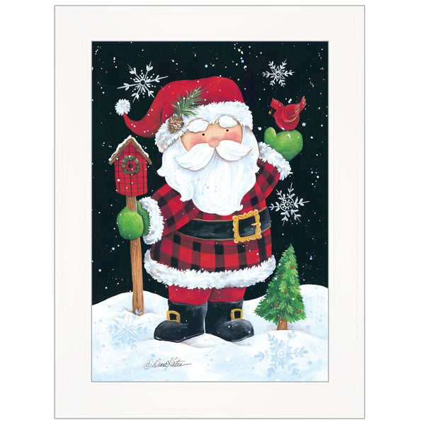 Cheerful Santa White Framed Print Wall Art