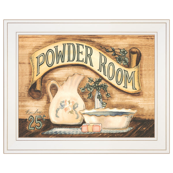 Powder Room 1 White Framed Outhouse Print Bathroom Wall Art