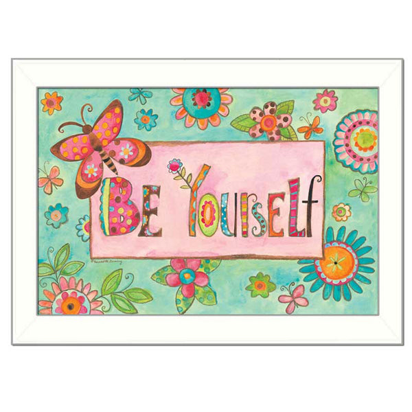 Be Yourself Pink Motivational White Framed Print Wall Art