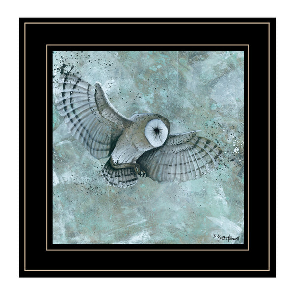 Simplicity Blue Gray Owl Black Framed Print Wall Art