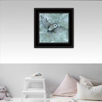 Simplicity Blue Gray Owl Black Framed Print Wall Art