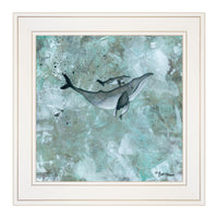 Simplicity Blue Gray Humpback Whale White Framed Print Wall Art