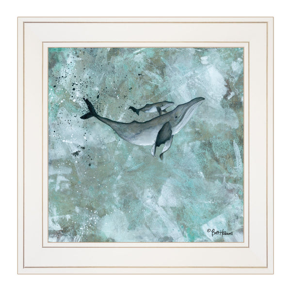 Simplicity Blue Gray Humpback Whale White Framed Print Wall Art