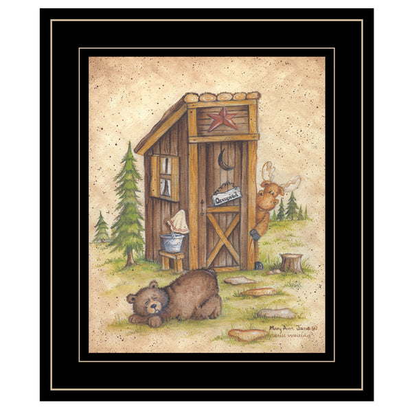 Still Waiting Bear and Moose Black Framed Print Bathroom Wall Art