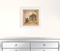 Bath House and Bear White Framed Print Bathroom Wall Art