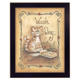 Wash Day Kitty Cat Black Framed Laundry Room Wall Art