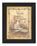 Wash Day Kitty Cat 2 Black Framed Print Wall Art