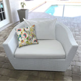 Gray Floral Painted Indoor Outdoor Sewn Lumbar Pillow