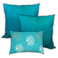 Set of 3 Aqua Reefs Indoor Outdoor Sewn Closed Pillows