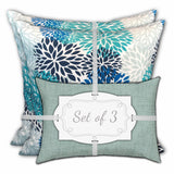 Set of 3 Seafoam Blooms Indoor Outdoor Zippered Pillows