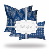 Set of 3 Blue Leaf Indoor Outdoor Envelope Pillows