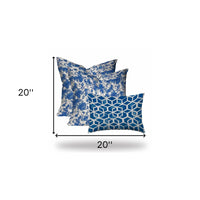 Set Of Three 20x20 Blue And White Blown Seam Polyester Coastal Throw Pillows