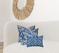 Set Of Three 20x20 Blue And White Blown Seam Polyester Coastal Throw Pillows