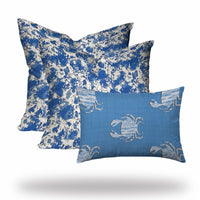 Set of 3 Blue Crab Indoor Outdoor Zippered Pillows