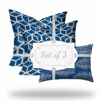 Set of 3 Blue Cubic Indoor Outdoor Zippered Pillows