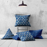 Set of 3 Blue Geo Star Indoor Outdoor Sewn Pillows