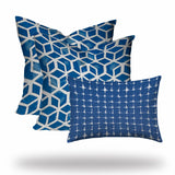 Set of 3 Blue Geo Star Indoor Outdoor Envelope Pillow Covers