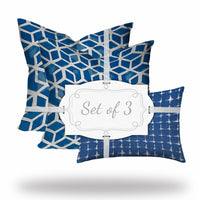 Set of 3 Blue Geo Star Indoor Outdoor Envelope Pillow Covers