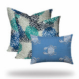 Set of 3 Blue Coastal Indoor Outdoor Sewn Pillows
