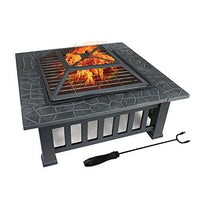 32" Gray Square Charcoal or Wood Burning Fire Pit with Cover