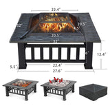 32" Gray Square Charcoal or Wood Burning Fire Pit with Cover