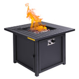 30" Black Square Slat Top Fire Pit Table with Lid